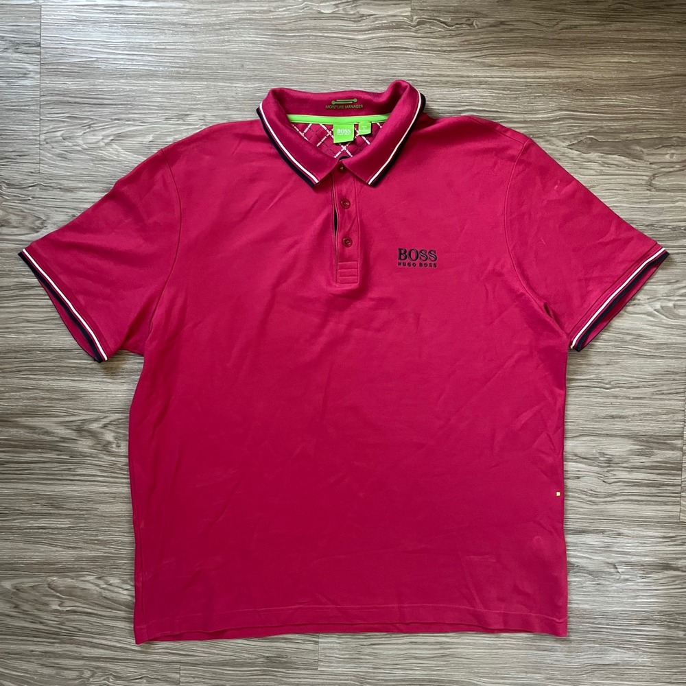 Hugo Boss Green Label Mens XXL Pink Moisture Manager Tipped Polo Shirt